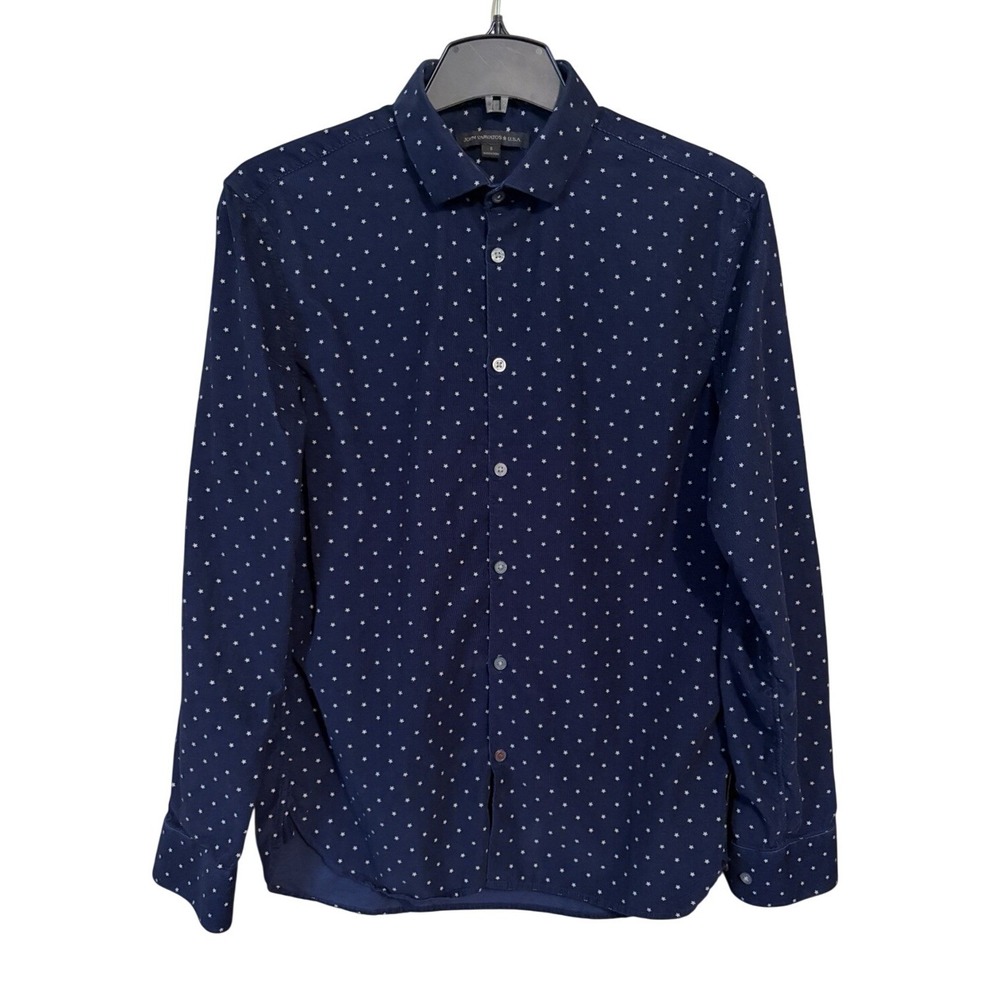 John Varvatos U.S.A. Long Sleeve Button Up Shirt Mens S Blue White Star Pattern - Picture 6 of 16